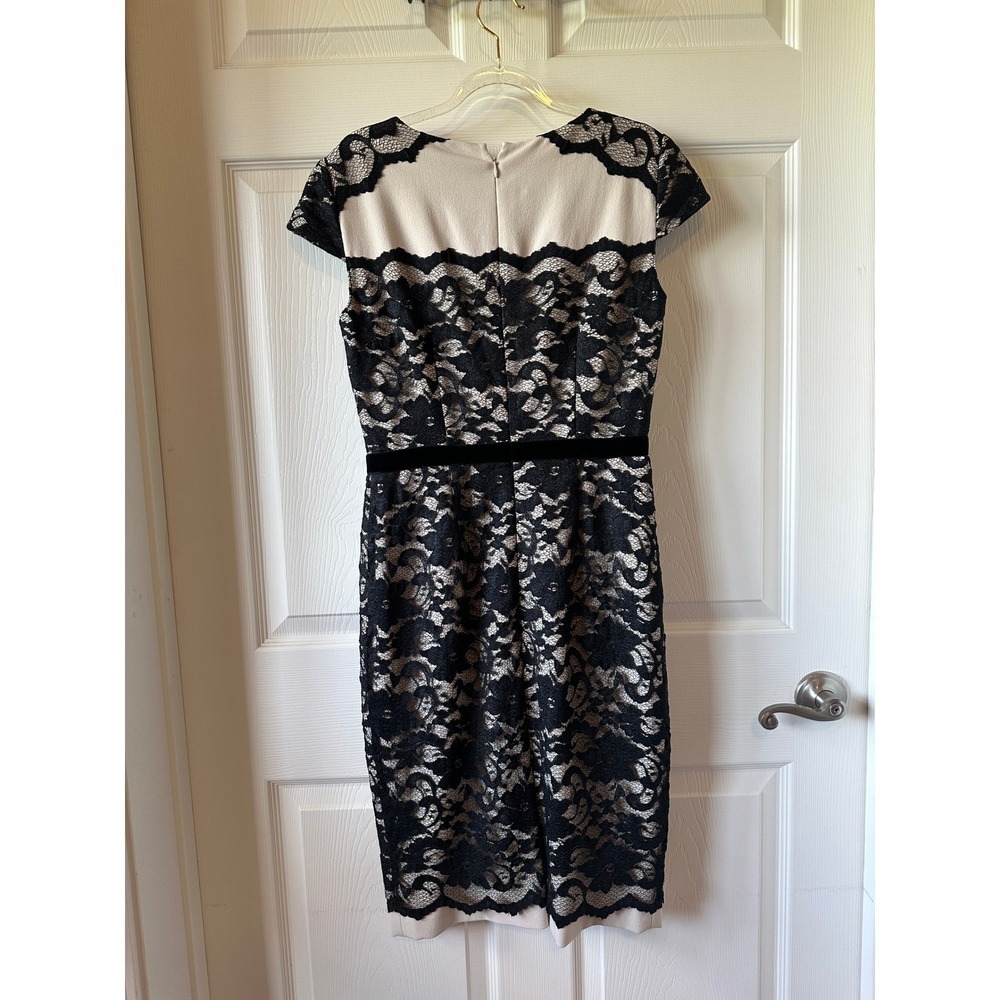 Antonio Melani Black Cream Floral Lace Cap Sleeve Sheath‎ Dress Size 4 - Picture 3 of 14